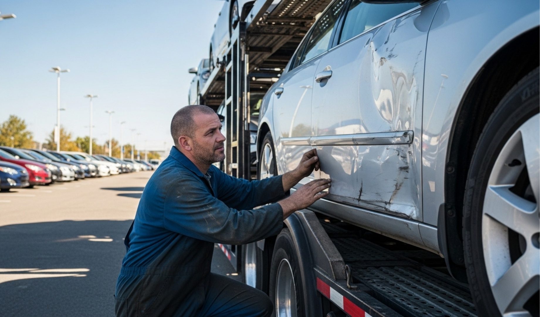 Mobile damage repair technician working on vehicle